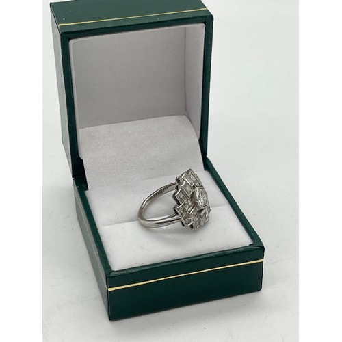 417 - Ladies 18ct white gold diamond art deco style ring, ring size K/L, total weight 5.67 grams