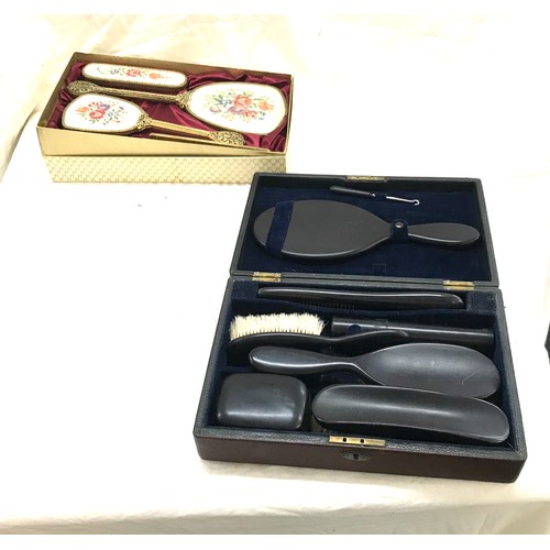 125 - Vintage Ebony and Bakelite grooming set and ornate dressing table set