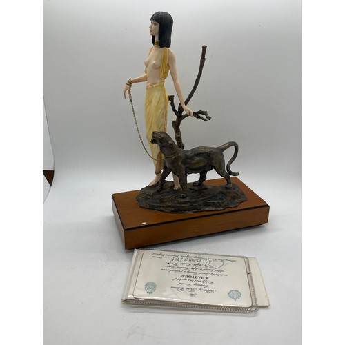 309 - Albany Khartoum Sudanese Nude Lady Walking Panther ~ Porcelain & Bronze with COA 10.5 inches tall