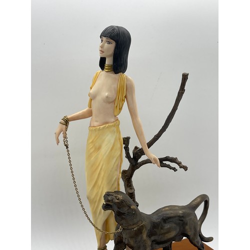 309 - Albany Khartoum Sudanese Nude Lady Walking Panther ~ Porcelain & Bronze with COA 10.5 inches tall