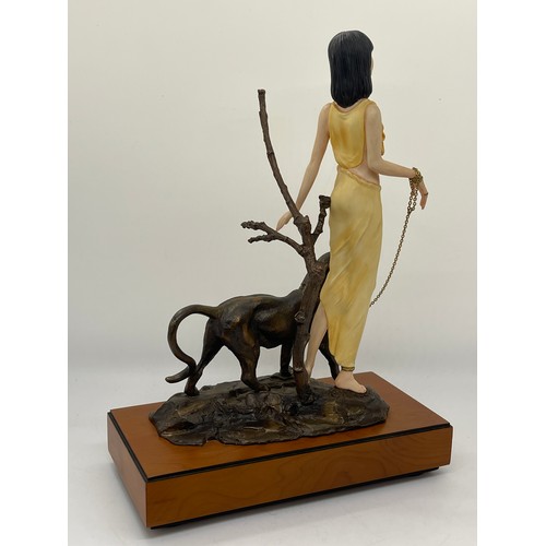 309 - Albany Khartoum Sudanese Nude Lady Walking Panther ~ Porcelain & Bronze with COA 10.5 inches tall