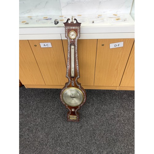 413 - Vintage inlaid banjo barometer rosewood, 40 inches tall