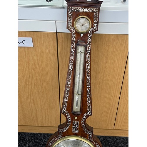 413 - Vintage inlaid banjo barometer rosewood, 40 inches tall