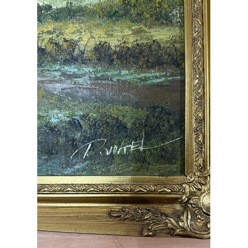 98 - gilt framed oil on board signed measures approx 27 inches wide by 23 long