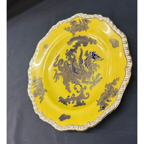 575 - Antique Masons Chinese dragon yellow dinner plate