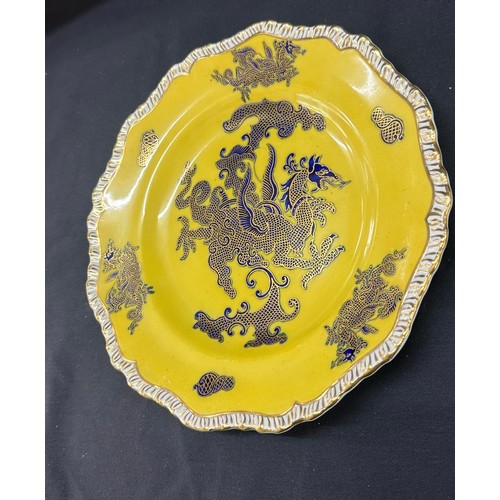 575 - Antique Masons Chinese dragon yellow dinner plate