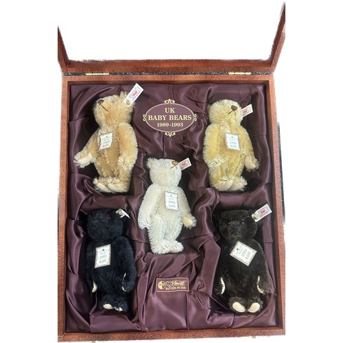 203 - Rare Retired Limited Edition Steiff Five Baby Bears Box Set 1989 - 1993