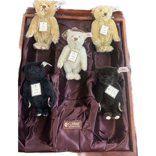 203 - Rare Retired Limited Edition Steiff Five Baby Bears Box Set 1989 - 1993