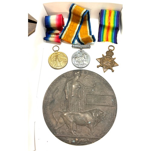 482 - Set of WW1 military medals to 'PTECHOWEll WORC.R 22 391' with death plaque