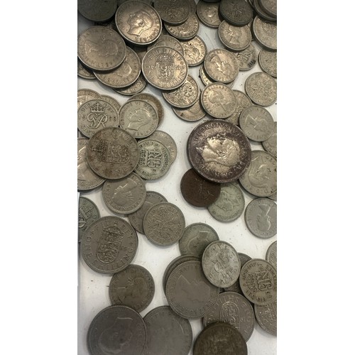 444 - Tray of vintage coins includes six pences etc