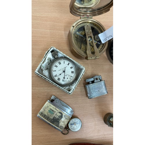 500 - Selection of collectables includes pocket watch, compas etc