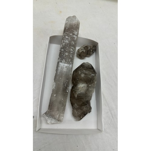 127 - Three old crystals largest measures approximately 12 inches