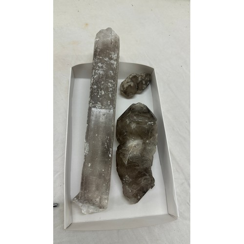 127 - Three old crystals largest measures approximately 12 inches