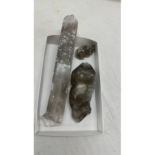 127 - Three old crystals largest measures approximately 12 inches