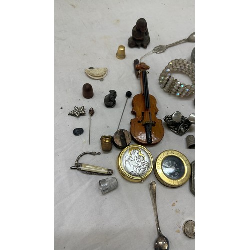 570 - Selection of collectables includes compass, wine openers, fossils etc