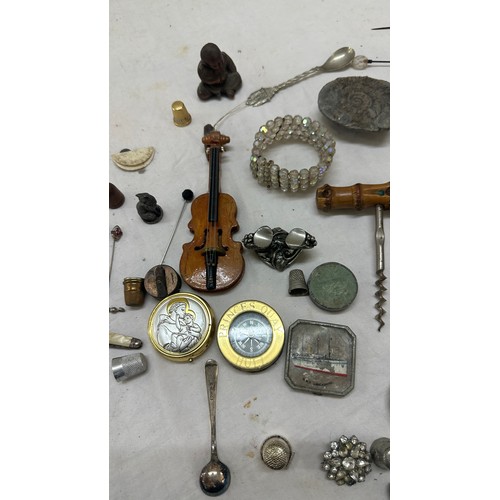 570 - Selection of collectables includes compass, wine openers, fossils etc