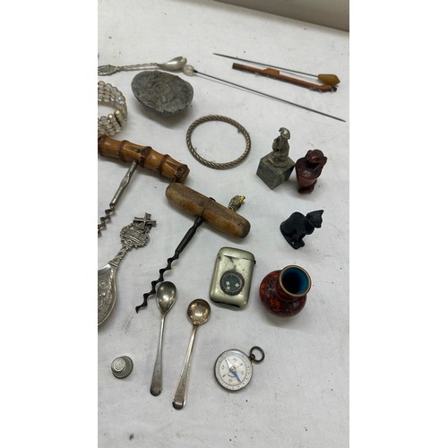 570 - Selection of collectables includes compass, wine openers, fossils etc