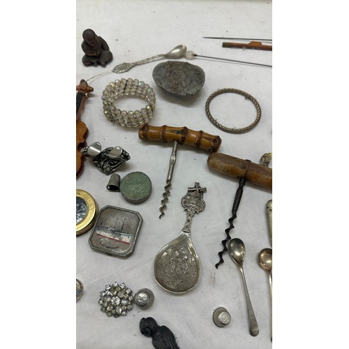 570 - Selection of collectables includes compass, wine openers, fossils etc