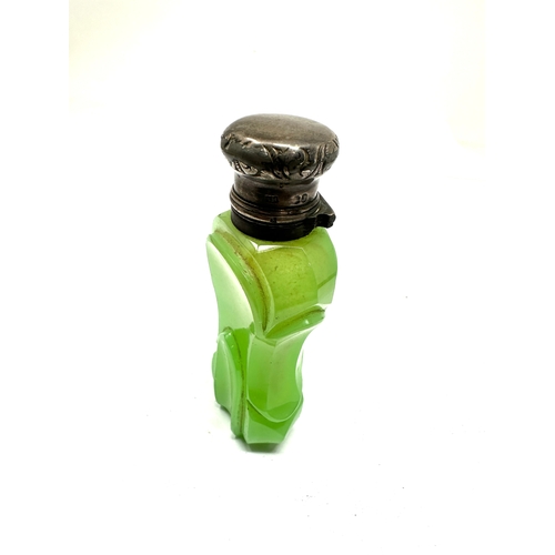 2 - Victorian silver top green glass perfume bottle London silver hallmarks