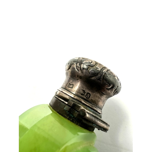 2 - Victorian silver top green glass perfume bottle London silver hallmarks