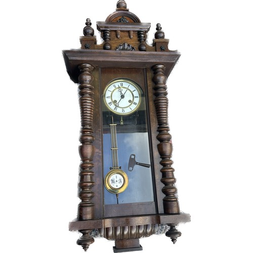 25 - Two key hole Vienna wall clock with pendulum and key