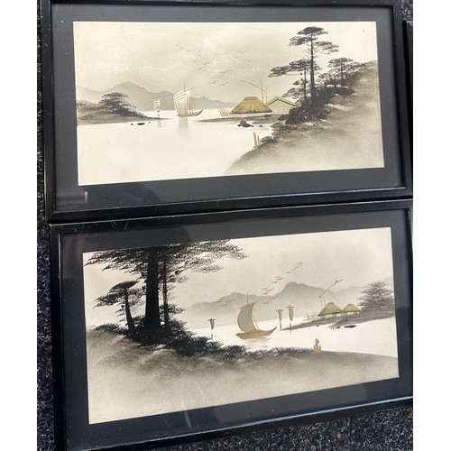 120 - Three framed oriental painted scenes measures approx 12 inches wide by 7 inches long