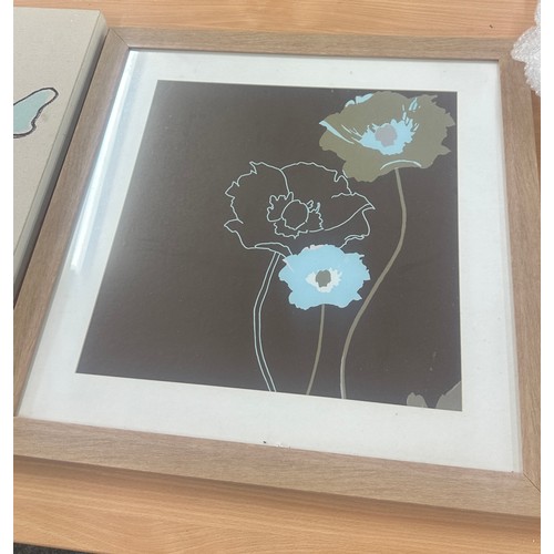 40 - Large blue flower framed print and a blue flower canvas largest measures approx 24 x 24 inches