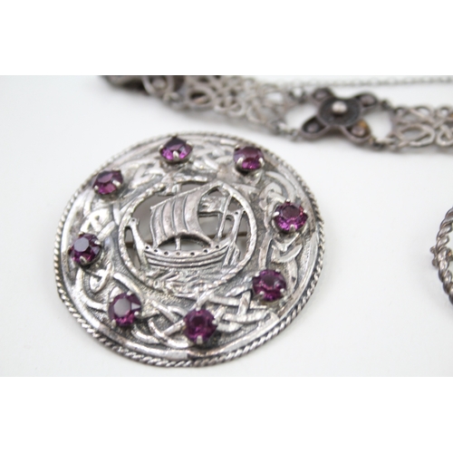 A collection of silver Scottish/Celtic jewellery including Shetland ...