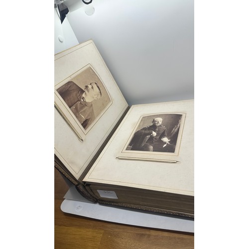 114 - Fine Antique Photograph album with Carte de Visite and cabinet cards many finely decorated pages