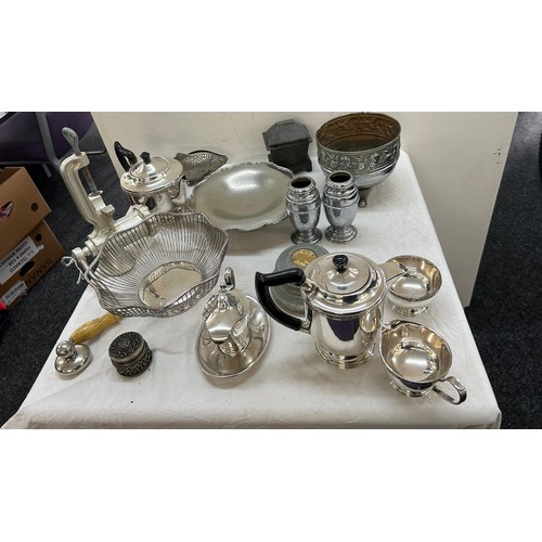 197 - Selection of silver plated ware includes tea pots etc