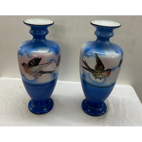 37 - Pair of bird scene vases, height 13 inches tall