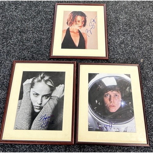 65 - Authentic framed signed autograph by Sharon Stone, Bridget Fonda, Sigourney Weaver approximate frame... 