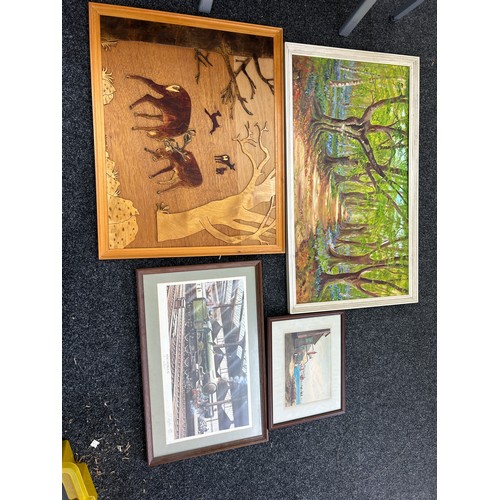 258 - Selection of 4 Framed pictures and prints EM Brooks oil on boards etc