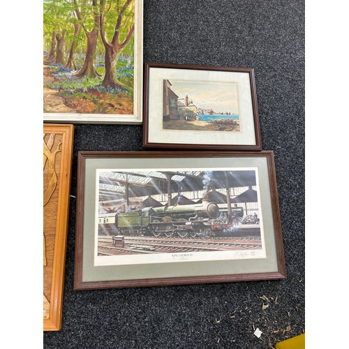 258 - Selection of 4 Framed pictures and prints EM Brooks oil on boards etc