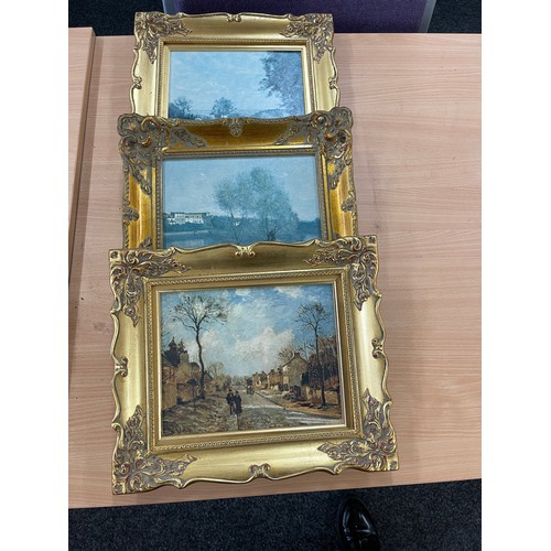 56 - 3 Gilt framed prints largest measures approximately 12 inches tall 14 inches wide