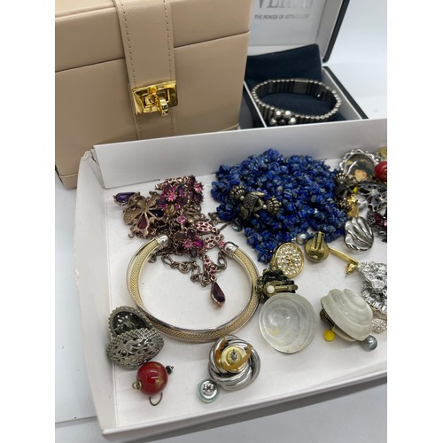 555 - Tray of costume jewellery includes Earrings, Verve bracelet, perfume bottle etc