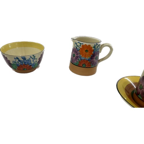 412 - Clarice Cliff Gay Day coffee set includes 6 Cups and saucers, Tea Pot, sugary bowl, Milk Jug is Roya... 