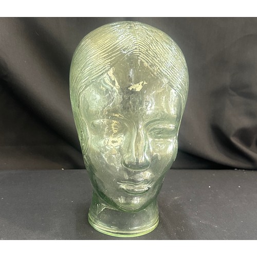 68 - Vintage Glass Mannequin Head Display Hat Glasses Stand With Flapper Hairstyle possibly for Milliners... 