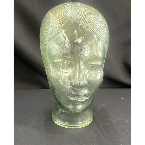 68 - Vintage Glass Mannequin Head Display Hat Glasses Stand With Flapper Hairstyle possibly for Milliners... 