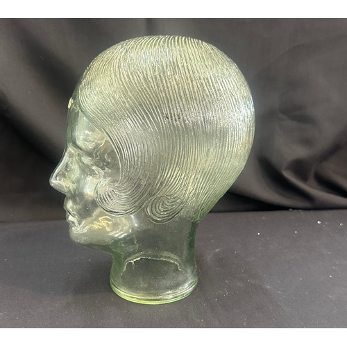 68 - Vintage Glass Mannequin Head Display Hat Glasses Stand With Flapper Hairstyle possibly for Milliners... 