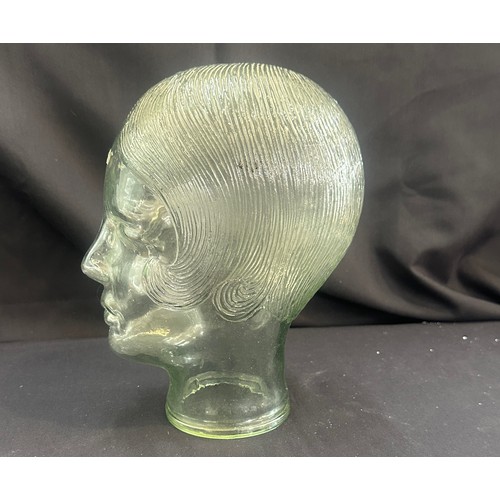 68 - Vintage Glass Mannequin Head Display Hat Glasses Stand With Flapper Hairstyle possibly for Milliners... 