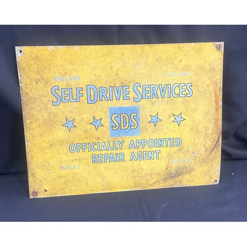 94 - Vintage ' Self Drive Service SDS repair agent' metal sign measures approx 14 x 12 inches