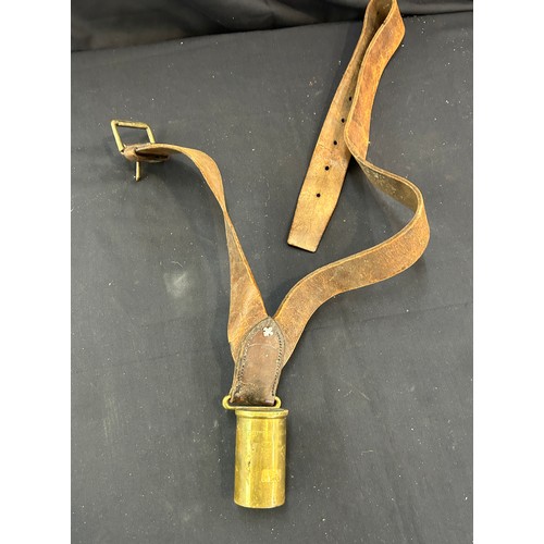 75 - Scout leather belt with brass flag pole holder