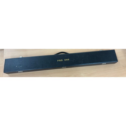 251 - Cased 3 piece pool cue with a light weight attachment