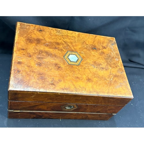 49 - Antique tea caddy in need of restoration measures approximately 6 inches tall 12 inches wide 8.5 inc... 