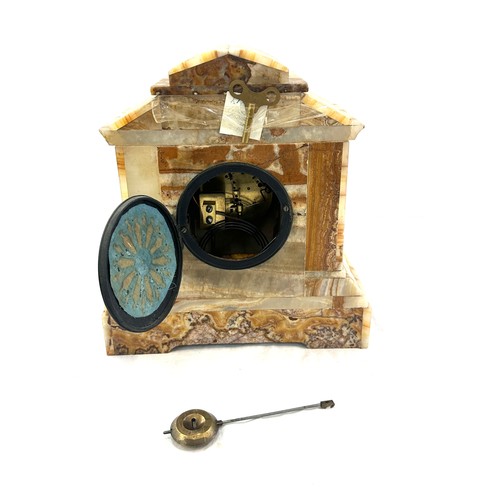 118 - Marble Antique 2 key hole mantle clock with pendulum and key, approximate measurements: Height 12.5 ... 