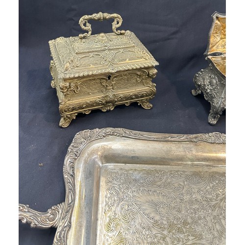 547 - Two silver plated caskets and a silver plated tray - overall length of tray approx 24 inches