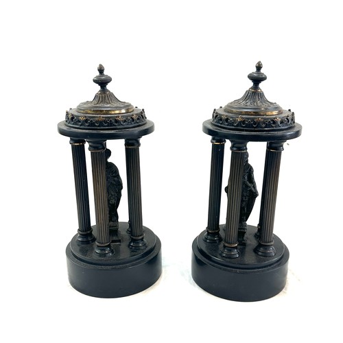 11 - Pair of brass and onyx columns overall height 9 inches