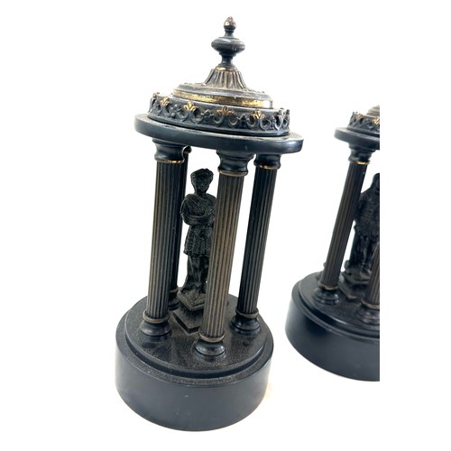 11 - Pair of brass and onyx columns overall height 9 inches