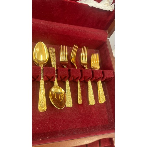 246 - Mahogany cased canteen of cutlery ' Cellint Romamesque 1968' - not complete